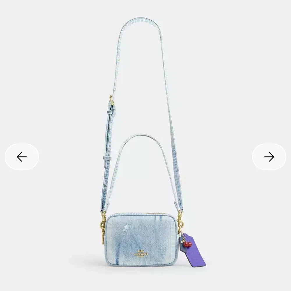 NWT🍒Coach Mini Carey Crossbody Bag In Loved Denim With Cherry Charms CEK75 Rare - Picture 7 of 8